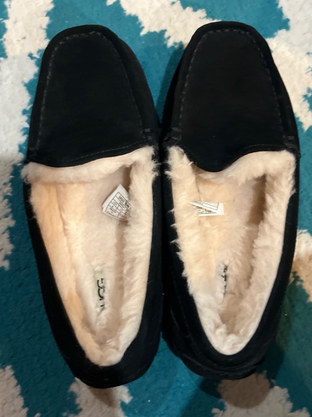 UGG Black Faux-Suede Shearling-Lined Moccasin Slippers